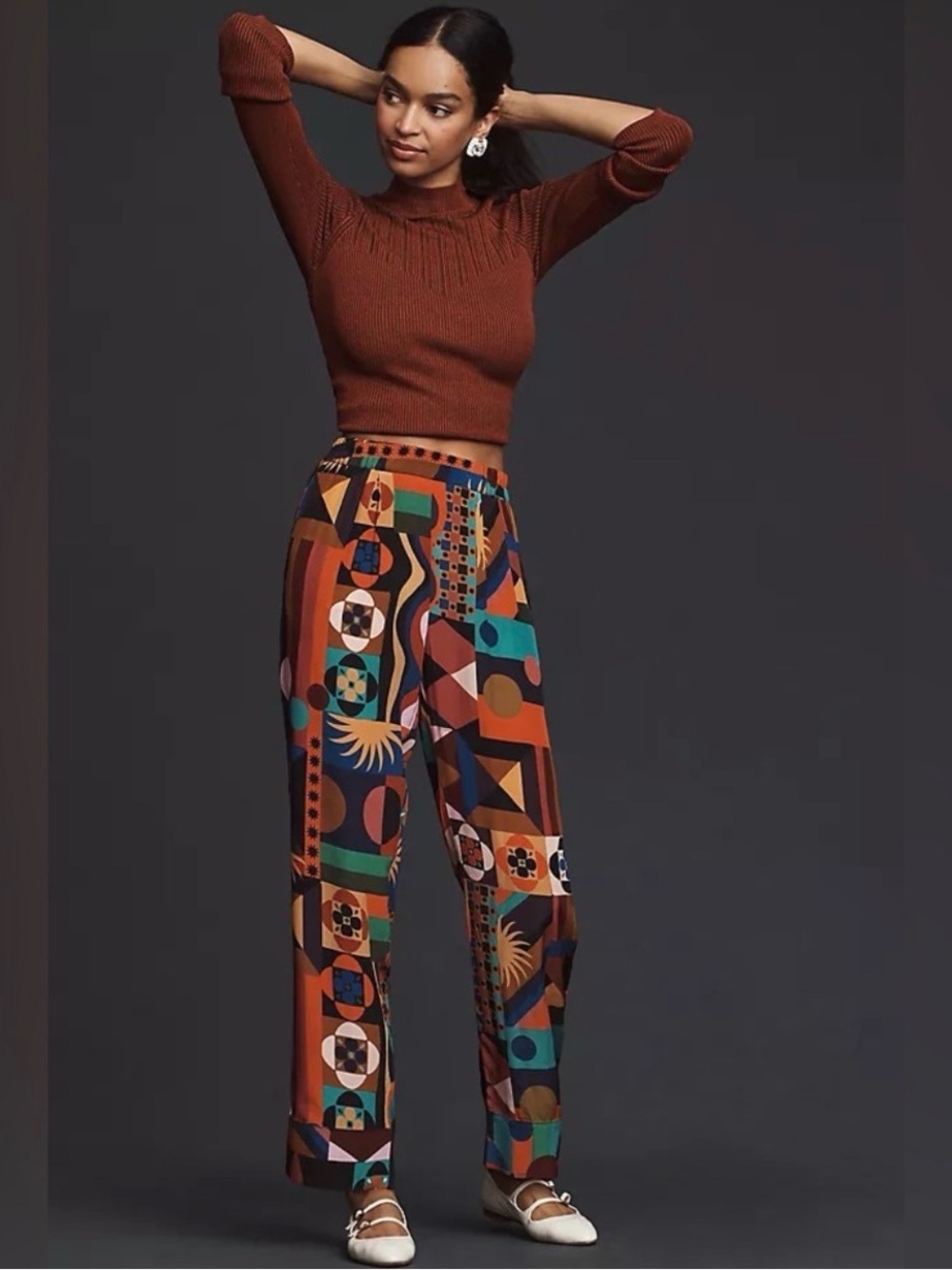 Farm Rio Anthropologie Printed Tropical Multicolor Geometric Pants Size Small